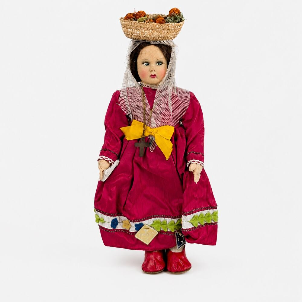Vintage Italian Doll Magis Roma Sicily Folk Costume Basket Head 12” Cloth Folk